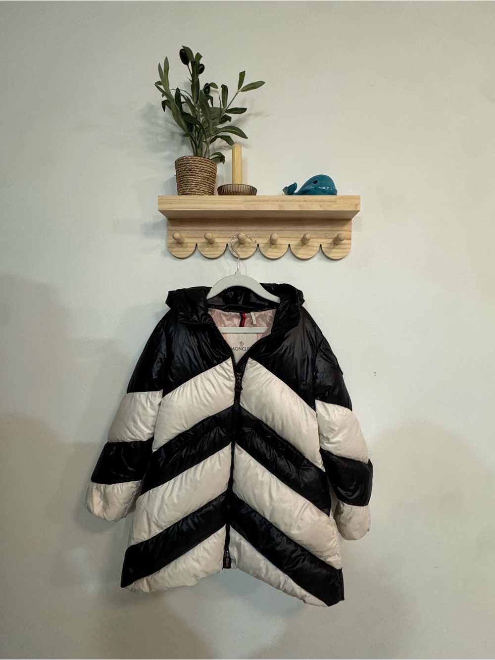 Moncler Black and White Chevron Puffer Jacket - Kids